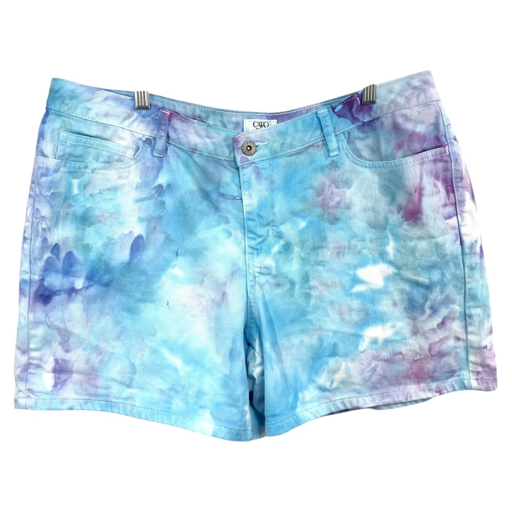 Cato Plus Size 18W Denim‎ Shorts Handmade Tie Dye Denim Shorts Blue Purple 167